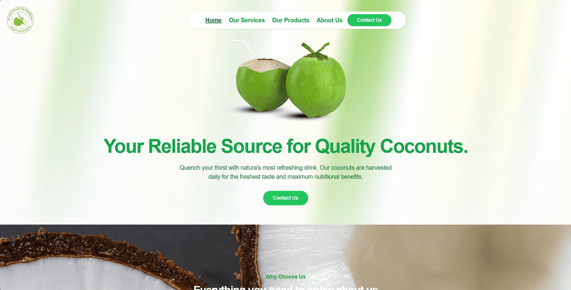 Landing Page for Coconut Bussiness